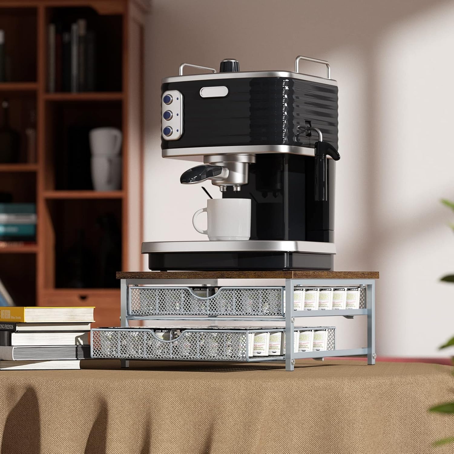 Coffee Pod Holder for Counter, Coffee Pod Drawer for Keurig Pod Storage Drawer Holder, 72 Capacity Pods Storage Organizer for Coffee Pod Storage with Sliding Baskets for Coffee Station, Silver