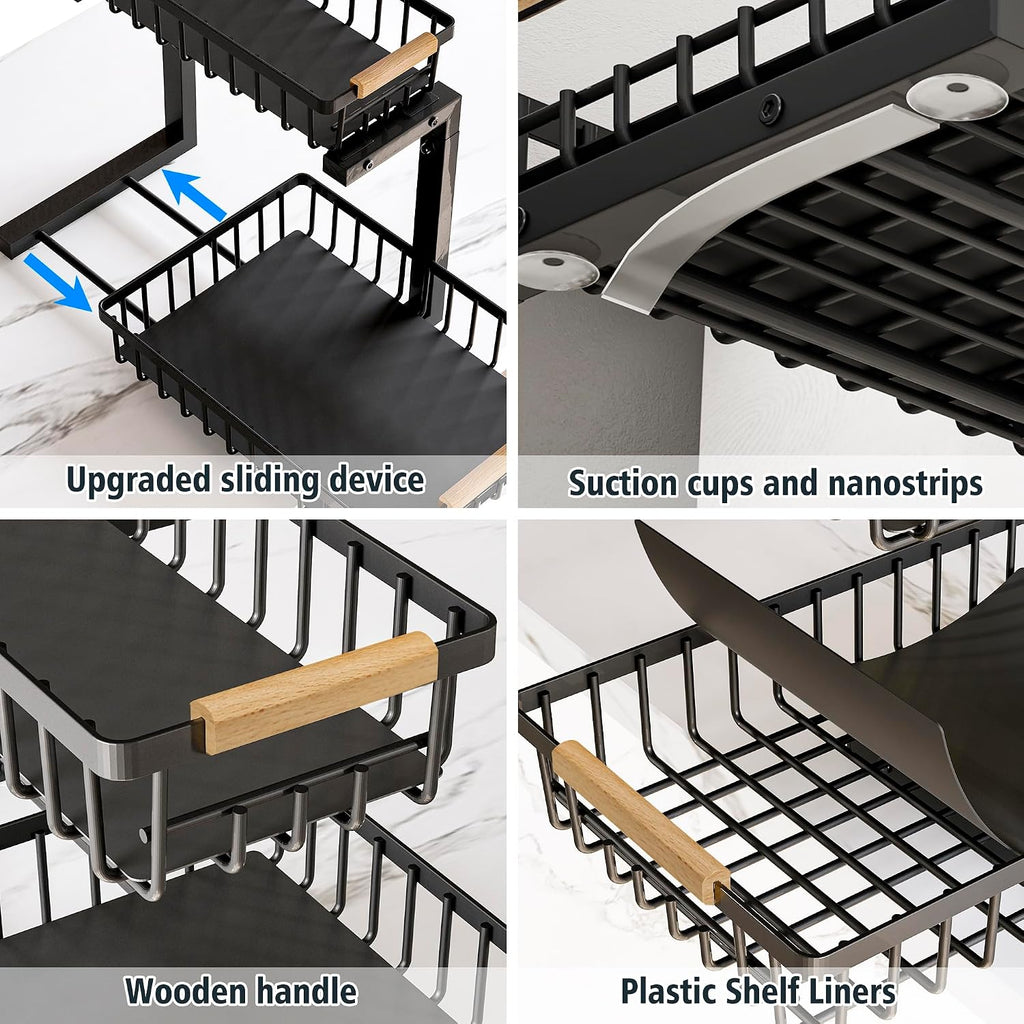 Under Sink Organizers, 2 Tier Pull Out under Cabinet Organizer，Height Adjustable Pull Out Cabinet Drawers, Metal Sliding Drawer for Kitchen Bathroom Pantry Cabinet Closet Organization Rack，2 Packs