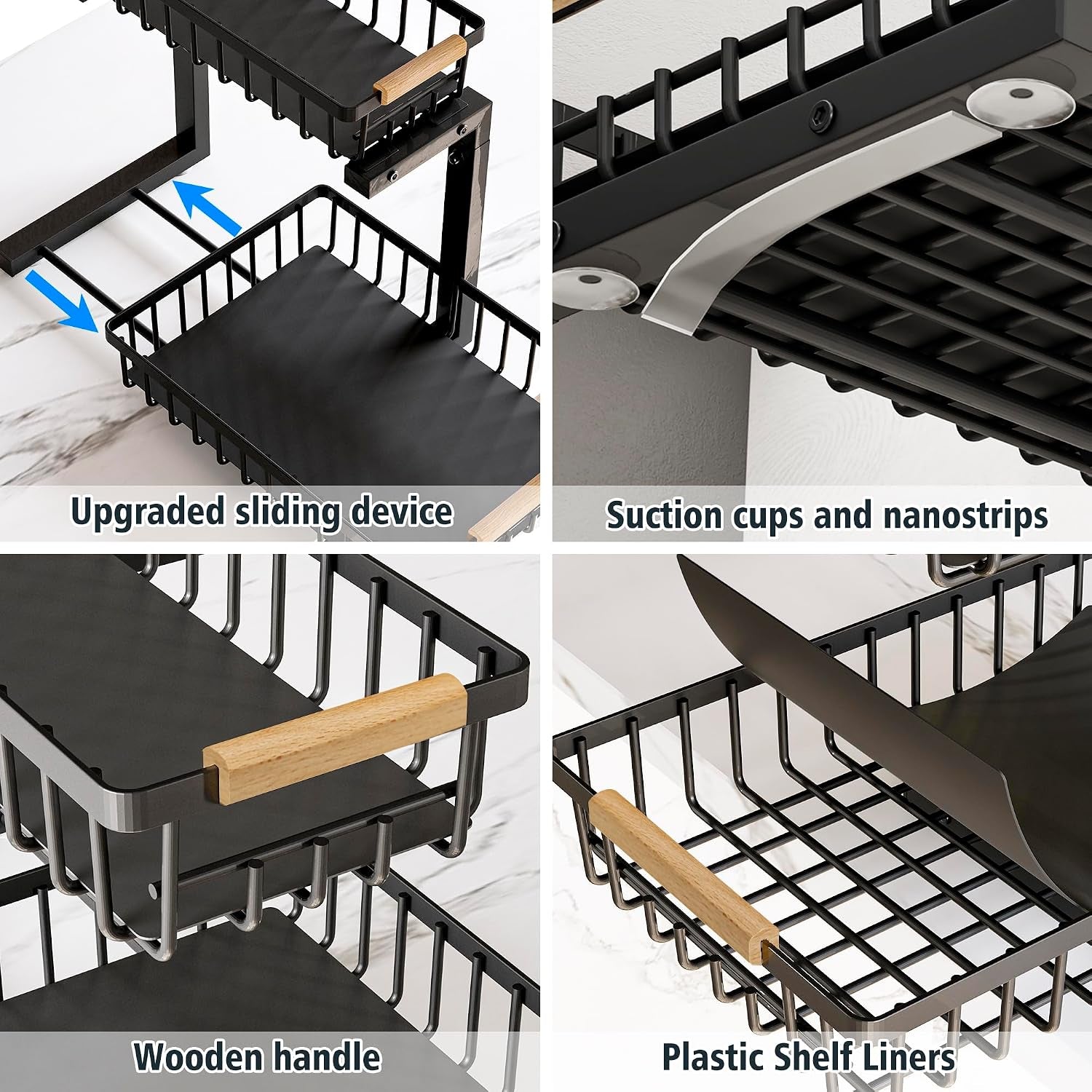 Under Sink Organizers, 2 Tier Pull Out under Cabinet Organizer，Height Adjustable Pull Out Cabinet Drawers, Metal Sliding Drawer for Kitchen Bathroom Pantry Cabinet Closet Organization Rack，2 Packs